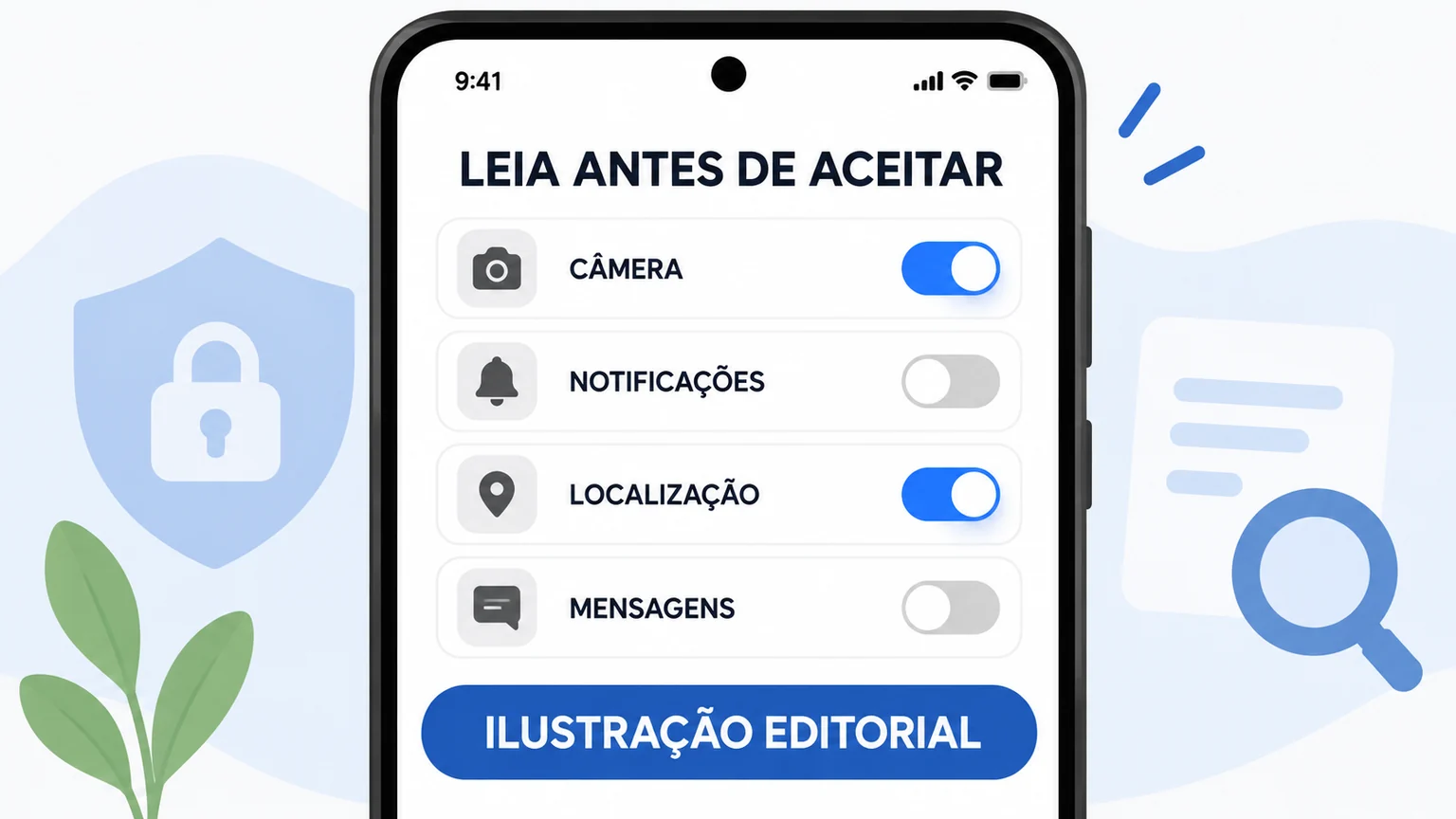 Painel ilustrativo de permissões necessárias e excessivas.
