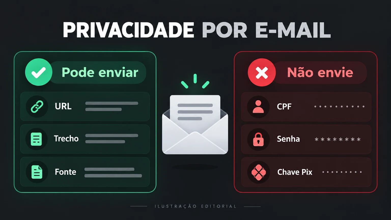 Checklist ilustrativo de dados permitidos e dados a ocultar.